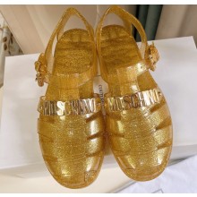 Cheap Sale Moschino Jelly PVC sandals Gold with Lettering logo 2023