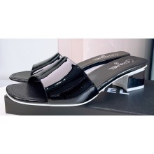 Chanel Heel 4.5cm Patent Calfskin Mules G38689 Black 2023