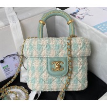 Chanel Small Vanity Case Bag AS3973 Tweed Green 2023