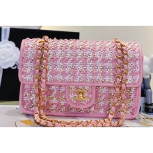 Chanel Lambskin & Viscose Weaving Medium Flap Bag AS3767 Pink 2023