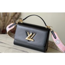 Louis Vuitton Epi Leather Twist MM Bag with Embroidered Strap M22036 Black