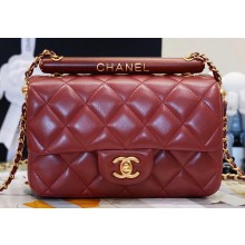 Chanel Wood Handle Small Classic Flap Bag Burgundy 2023