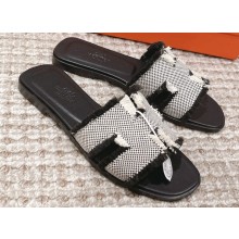Hermes Oran Sandals in fringed H canvas Black 2023