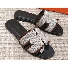 Hermes Oran Sandals in fringed H canvas Coffee 2023