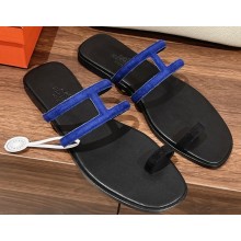Hermes Georgia Sandals in suede goatskin Blue 2023