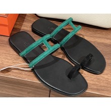 Hermes Georgia Sandals in suede goatskin Green 2023