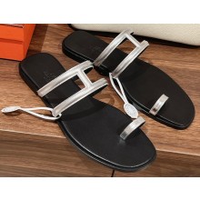 Hermes Georgia Sandals in Metallic Silver 2023