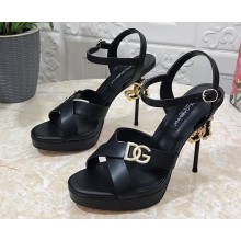 Dolce & Gabbana DG Heel 12cm Platform 1.5cm Logo criss-cross straps sandals Black 2023