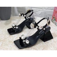 Dolce & Gabbana Heel 6.5cm Polished calfskin sandals Black with crystals 2023