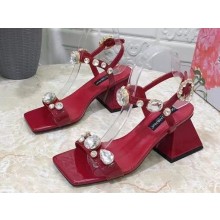 Dolce & Gabbana Heel 6.5cm Polished calfskin sandals Red with crystals 2023