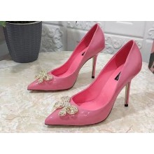 Dolce & Gabbana Heel 10.5cm leather Pumps Pink with Crystal Bow 2023