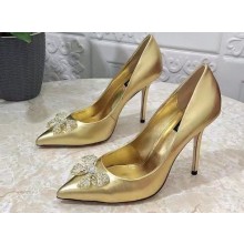 Dolce & Gabbana Heel 10.5cm leather Pumps Gold with Crystal Bow 2023