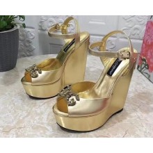 Dolce & Gabbana Heel 15cm Platform 4cm leather wedges sandals Gold 2023