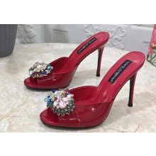 Dolce & Gabbana Heel 10.5cm Patent leather mules Red with floral embellishment 2023