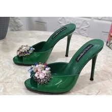 Dolce & Gabbana Heel 10.5cm Patent leather mules Green with floral embellishment 2023