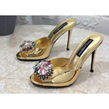 Dolce & Gabbana Heel 10.5cm leather mules Gold with floral embellishment 2023