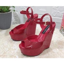 Dolce & Gabbana Heel 15cm Platform 4cm Patent leather wedges sandals Red 2023