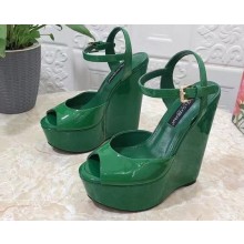Dolce & Gabbana Heel 15cm Platform 4cm Patent leather wedges sandals Green 2023