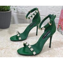 Dolce & Gabbana Heel 10.5cm Polished calfskin sandals Green with rhinestones 2023