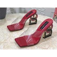 Dolce & Gabbana Crystal DG Pop Heel 10.5cm criss-cross straps Mules PVC Red 2023