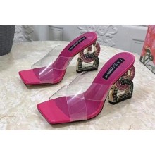 Dolce & Gabbana Crystal DG Pop Heel 10.5cm criss-cross straps Mules PVC Fuchsia 2023