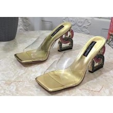 Dolce & Gabbana Crystal DG Pop Heel 10.5cm criss-cross straps Mules PVC Gold 2023