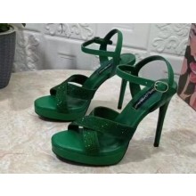 Dolce & Gabbana Heel 12cm Platform 1.5cm criss-cross straps sandals Green with rhinestone 2023