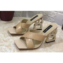 Dolce & Gabbana Crystal DG Pop Heel 10.5cm criss-cross straps Mules Crocodile-print calfskin Beige 2023