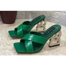 Dolce & Gabbana Crystal DG Pop Heel 10.5cm criss-cross straps Mules Crocodile-print calfskin Green 2023