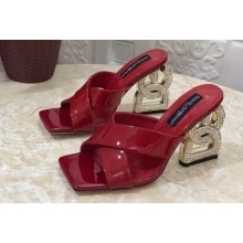 Dolce & Gabbana Crystal DG Pop Heel 10.5cm criss-cross straps Mules Patent Red 2023