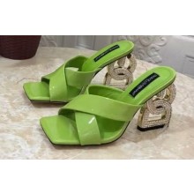 Dolce & Gabbana Crystal DG Pop Heel 10.5cm criss-cross straps Mules Patent Green 2023