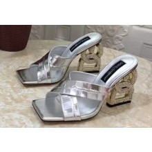 Dolce & Gabbana Crystal DG Pop Heel 10.5cm criss-cross straps Mules Crocodile-print calfskin Silver 2023