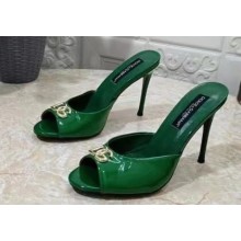 Dolce & Gabbana Heel 10.5cm Patent leather mules Green with DG logo 2023