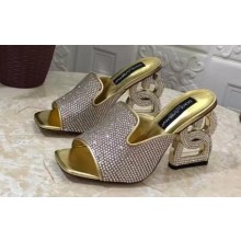 Dolce & Gabbana DG Pop Heel 10.5cm Leather Mules Gold with fusible rhinestone 2023