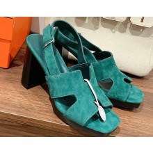 Hermes Heel 9cm Eris Sandals in suede goatskin Green 2023