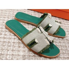 Hermes Oran Sandals in fringed H canvas Green 2023