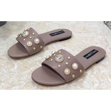 Dolce & Gabbana Stud and Pearl Slides Nude 2023