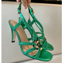Gucci braided leather Nojum high heel 9cm sandals Green 2023