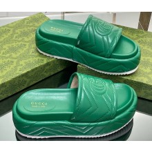 Gucci heel 5.5cm chevron leather GG Platform Slide Sandals Green 2023
