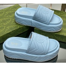 Gucci heel 5.5cm chevron leather GG Platform Slide Sandals Blue 2023
