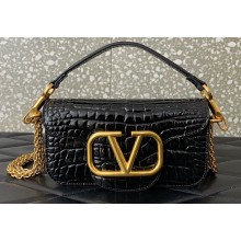 Valentino Loco Small Shoulder Bag In Croco Pattern Black 2023