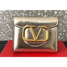 Valentino Small Loco Wallet in Calfskin Metallic Gold 2023