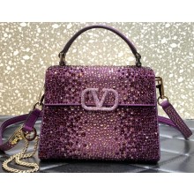Valentino Mini VSling Bag with Sparkling Crystal Embroidery Purple 2023