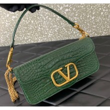 Valentino Loco Shoulder Bag In Croco Pattern Green 2023