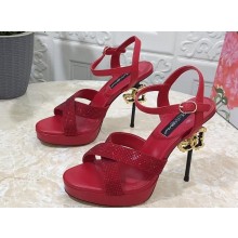 Dolce & Gabbana DG Heel 12cm Platform 1.5cm criss-cross straps sandals Red with rhinestone 2023