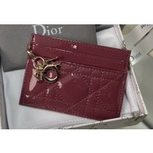 Dior Lady Dior Five-Slot Card Holder in Patent Cannage Calfskin Dark Pink