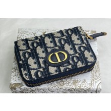 Dior Caro Compact Zipped Wallet in Blue Dior Oblique Jacquard