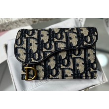 Dior Saddle Flap Card Holder Oblique Jacquard Blue