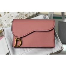 Dior Saddle Flap Card Holder Goatskin Pink