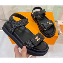 Louis Vuitton LV Sunset Comfort Flat Sandals Raffia Black 2023